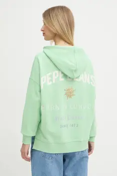 Pepe Jeans bluza culoarea verde, cu gluga, cu imprimeu, PL581526 imagine