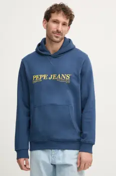 Pepe Jeans bluza DYLAN HOODIE barbati, culoarea albastru marin, cu gluga, cu imprimeu, PM582755 imagine