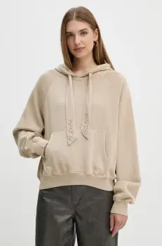 Pepe Jeans bluza FALISTA femei, culoarea bej, cu gluga, neted, PL581451 imagine