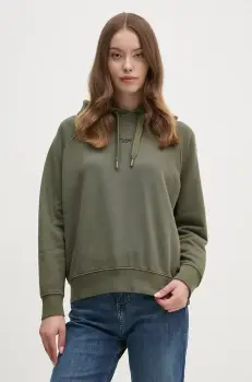Pepe Jeans bluza FELICITY HOODIE femei, culoarea verde, cu gluga, neted, PL581462 imagine
