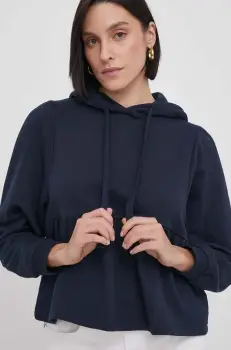 Pepe Jeans bluza femei, culoarea albastru marin, cu gluga, neted imagine