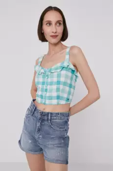 Pepe Jeans Bluza VALENTINA femei, culoarea turcoaz, in carouri imagine