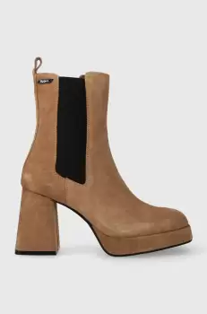 Pepe Jeans botine ABBA CHELSEA femei, culoarea maro, cu toc drept, PLS50495 imagine