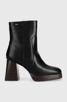 Pepe Jeans botine ABBA WOOD femei, culoarea negru, cu toc drept, PLS50494 imagine
