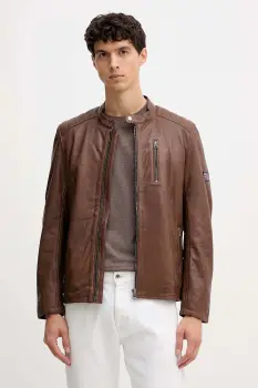 Pepe Jeans geaca de piele culoarea maro, de tranzitie, PM4027178 imagine