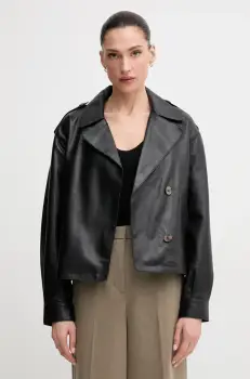 Pepe Jeans geaca de piele GRETA culoarea negru, de tranzitie, PL402527 imagine