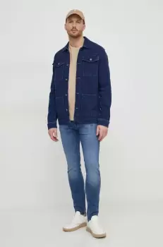 Pepe Jeans geaca jeans barbati, culoarea albastru marin, de tranzitie imagine