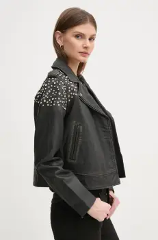 Pepe Jeans geaca ramones de piele FANTASY femei, culoarea negru, de tranzitie, PL402523 imagine