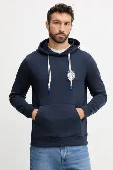 Pepe Jeans hanorac de bumbac culoarea bleumarin, cu gluga, cu imprimeu, PM5800042 imagine