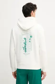 Pepe Jeans hanorac de bumbac DOMINIC HOODIE barbati, culoarea alb, cu gluga, cu imprimeu, PM582830 imagine