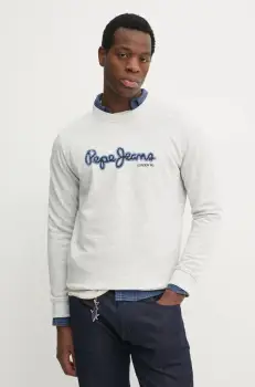 Pepe Jeans hanorac de bumbac DORIAN CREW barbati, culoarea gri, cu imprimeu, PM582757 imagine