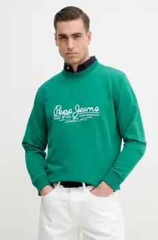 Pepe Jeans hanorac de bumbac DUMAS CREW barbati, culoarea verde, cu imprimeu, PM582832 imagine