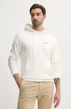 Pepe Jeans hanorac de bumbac ESSENTIAL HOODIE barbati, culoarea alb, cu gluga, neted, PM582839 imagine
