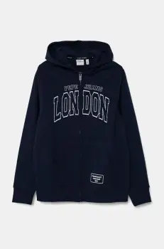 Pepe Jeans hanorac de bumbac pentru copii BALEY ZIP cu gluga, cu imprimeu, PB581617 imagine