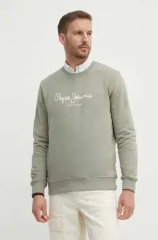 Pepe Jeans hanorac de bumbac SAUL CREW barbati, culoarea verde, cu imprimeu, PM582702 imagine