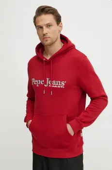 Pepe Jeans hanorac de bumbac SOMERS HOODIE barbati, culoarea rosu, cu gluga, cu imprimeu, PM582728 imagine