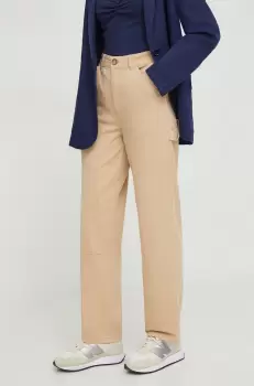 Pepe Jeans pantaloni Betsy femei, culoarea bej, drept, medium waist imagine