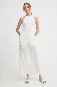 Pepe Jeans pantaloni din amestec de in GOLDIE PANTS culoarea bej, drept, high waist, PL211749 imagine