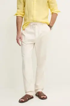 Pepe Jeans pantaloni din amestec de in LINEN PULL ON PANTS barbati, culoarea bej, cu fason chinos, PM211872 imagine