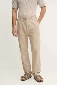 Pepe Jeans pantaloni din amestec de in LINEN PULL ON PANTS barbati, culoarea bej, cu fason chinos, PM211872 imagine