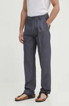 Pepe Jeans pantaloni RELAXED PLEATED LINEN PANTS barbati, culoarea gri, cu fason chinos, PM211700 imagine
