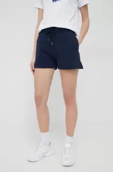 Pepe Jeans pantaloni scurti din bumbac culoarea albastru marin, neted, high waist imagine