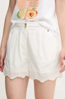 Pepe Jeans pantaloni scurti din bumbac DOUCE femei, culoarea alb, uni, high waist, PL801158 imagine