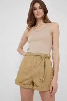 Pepe Jeans pantaloni scurti din bumbac Kaylee Short femei, culoarea verde, neted, high waist imagine