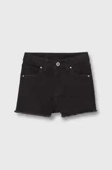 Pepe Jeans pantaloni scurti din denim pentru copii A-LINE SHORT HW JR culoarea negru, neted, talie reglabila imagine