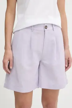 Pepe Jeans pantaloni scurti din in culoarea violet, uni, high waist, PL801198 imagine