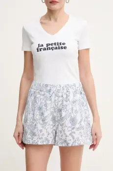 Pepe Jeans pantaloni scurti din in DARCY femei, culoarea alb, cu imprimeu, high waist, PL801157 imagine