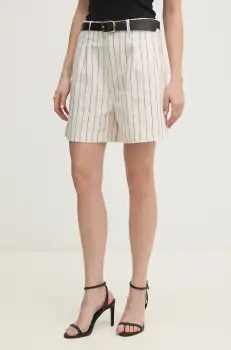 Pepe Jeans pantaloni scurti din in HENAR femei, culoarea bej, cu imprimeu, high waist, PL801163 imagine