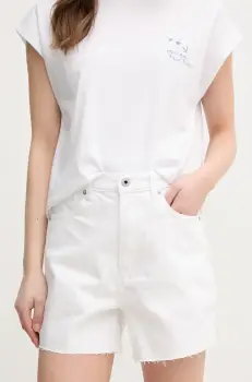 Pepe Jeans pantaloni scurti jeans A-LINE SHORT UHW RACHEL femei, culoarea alb, neted, high waist, PL801112TC0 imagine