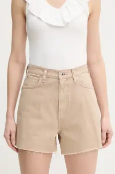 Pepe Jeans pantaloni scurti jeans A-LINE SHORT UHW RACHEL femei, culoarea bej, neted, high waist, PL801112YH9 imagine
