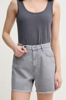 Pepe Jeans pantaloni scurti jeans A-LINE SHORT UHW RACHEL femei, culoarea gri, neted, high waist, PL801112UN7 imagine