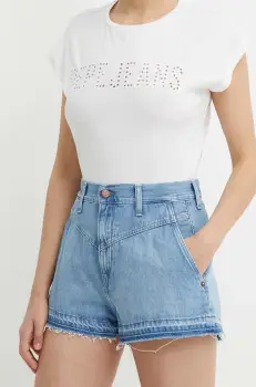 Pepe Jeans pantaloni scurti jeans A-LINE SHORT UHW SKY femei, neted, high waist, PL801114 imagine