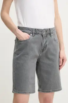 Pepe Jeans pantaloni scurti jeans BERMUDA SHORT HW femei, culoarea gri, neted, high waist, PL801189UN3 imagine