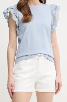 Pepe Jeans pantaloni scurti jeans FITTED SHORT HW MARY femei, culoarea alb, neted, high waist, PL801191TA8 imagine