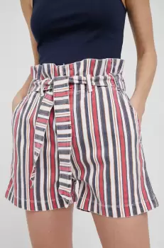 Pepe Jeans pantaloni scurti jeans Phoebe Stripe femei, modelator, high waist imagine