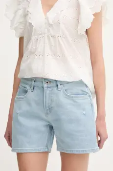 Pepe Jeans pantaloni scurti jeans REGULAR SHORT HW MABLE femei, uni, medium waist, PL801188PG8 imagine