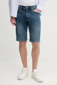 Pepe Jeans pantaloni scurti jeans SLIM GYMDIGO SHORT TRACK barbati, culoarea albastru marin, PM801075UI5 imagine