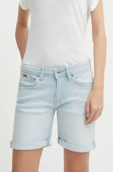 Pepe Jeans pantaloni scurti jeans SLIM SHORT MW femei, neted, medium waist, PL801120RH6 imagine
