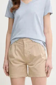 Pepe Jeans pantaloni scurti MID WAIST REGULAR CHINO SHORT VANIA femei, culoarea bej, uni, medium waist, PL801168 imagine