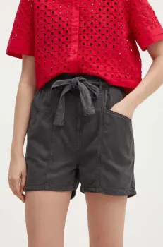 Pepe Jeans pantaloni scurti VALLE femei, culoarea gri, neted, high waist, PL801097 imagine