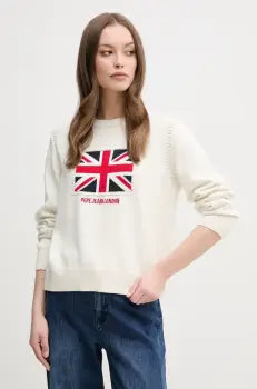 Pepe Jeans pulover de bumbac NUNA femei, culoarea bej, PL702293 imagine