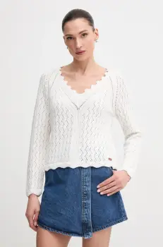 Pepe Jeans pulover de bumbac OLYA SWEATER femei, culoarea bej, light, PL702288 imagine