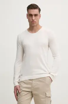 Pepe Jeans pulover din amestec de in LAYNE barbati, culoarea bej, light, PM702519 imagine