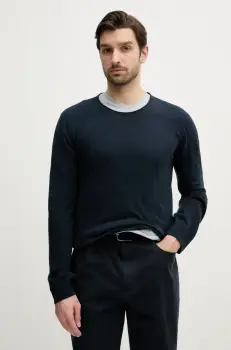 Pepe Jeans pulover din amestec de in LAYNE barbati, culoarea bleumarin, light, PM702519 imagine