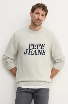 Pepe Jeans pulover din amestec de lana LUKA barbati, culoarea gri, PM702499 imagine