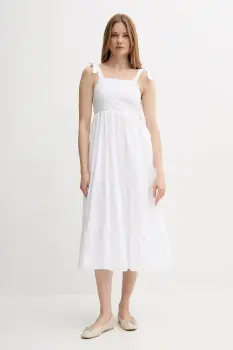 Pepe Jeans rochie culoarea alb, midi, evazati, PL953749 imagine